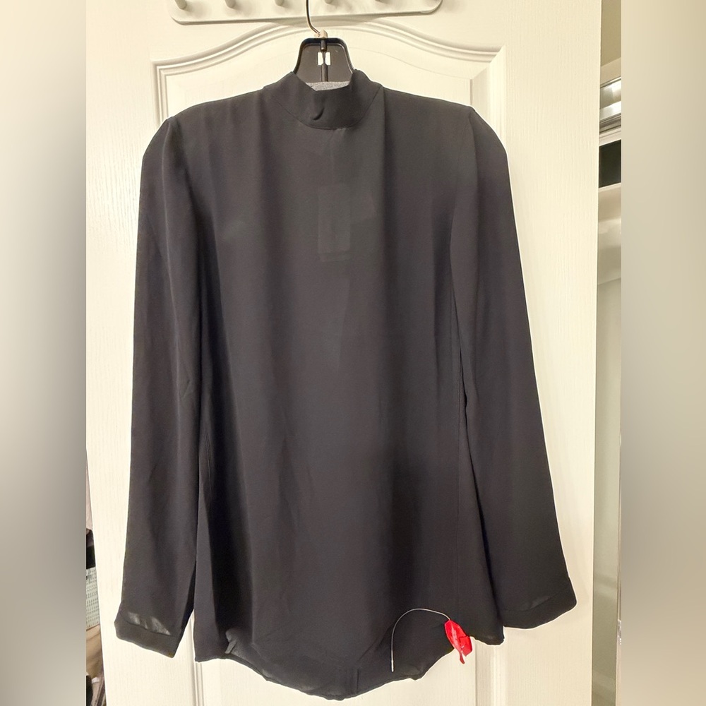 New Filippa K Classic Black Mock Neck Blouse Back Open size 36 (small)